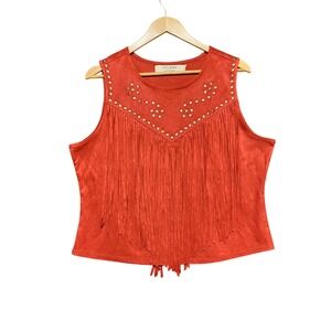 Idyllwind Miranda Lambert Rust Orange Faux Suede Fringe Studded Tank Top XL
